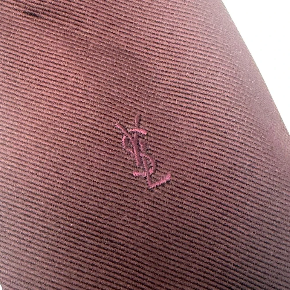 Vintage Yves Saint Laurent YSL Silk Necktie Burgundy Logo Italy Maroon